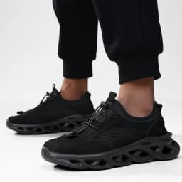Confortable Men Walking Sneakers Solid Black Fashion Casual Sport Shoes
