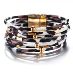 Vintage Metal Tube Leopard Leather Bracelet For Women Men Boho Multilayer Wrap Wide Bracelet Charm Jewelry