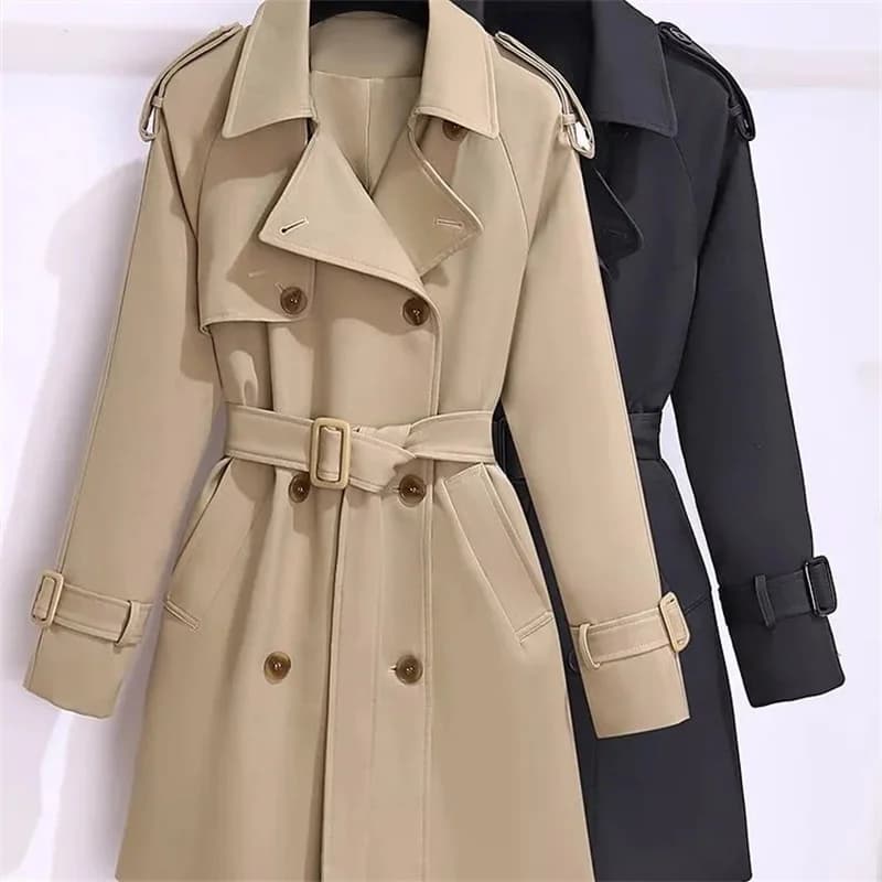 Women's Windbreaker 2026 Spring Autumn New Slim Double-breasted Temperament Coat With Belt Female Mid Length Casual Trench Coat