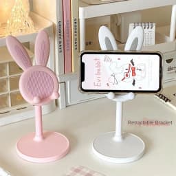 Pink Phone Holder Desktop Cell Phone Stand For iPhone 13 14 Samsung Smartphone Adjustable Lovely Rabbit Cartoon Table Support