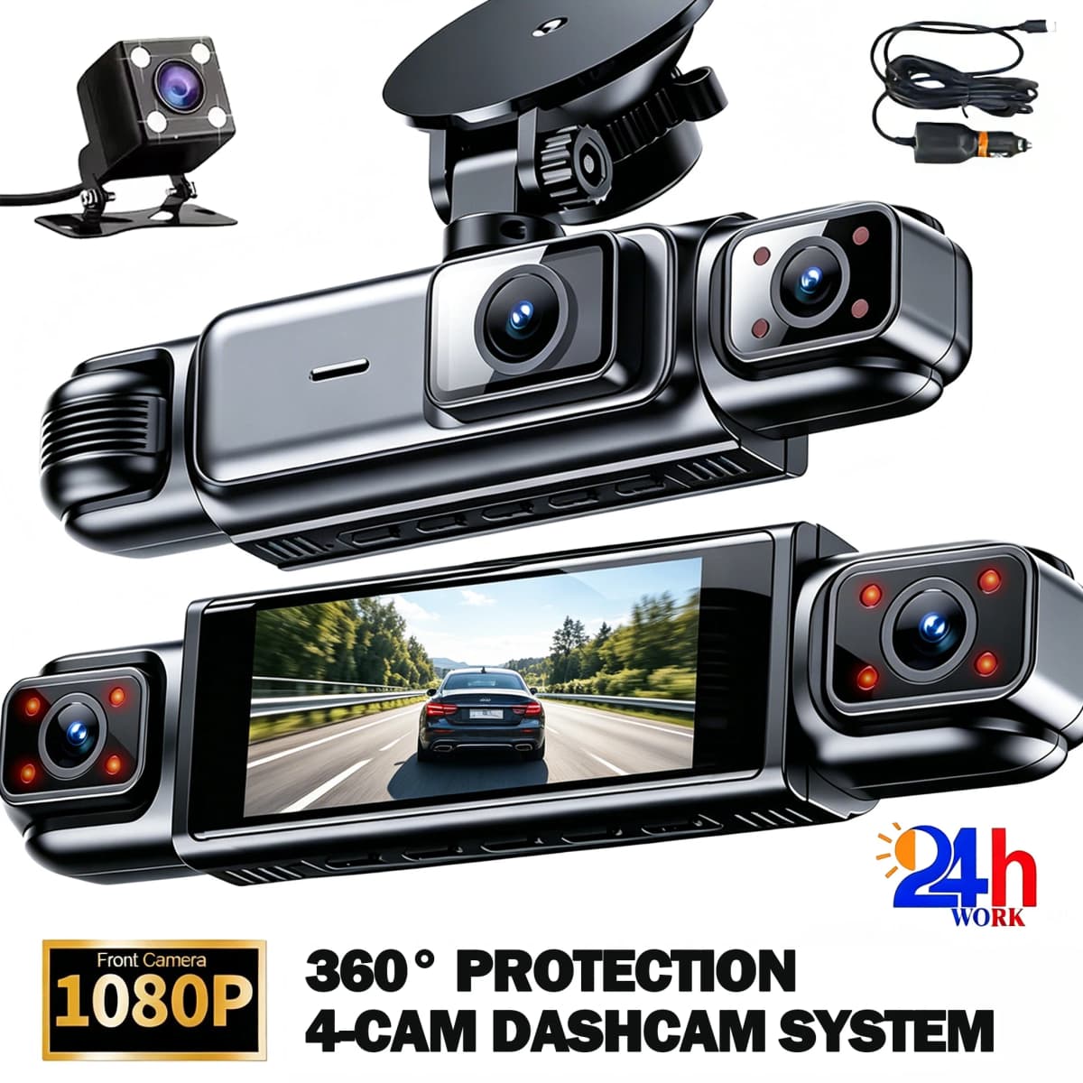 4 Channel 360° Dash Cam Black Box for Car Video Recorder DVR Camera FHD 1080P Night Vision Loop Recording 24H Parking Monitor