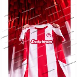 2025/2026 New Men's Short-Sleeve T-Shirt, Sports Football Jersey, Jersey, Quick-Drying and Breathable, Greek Olympiacos Piraeus
