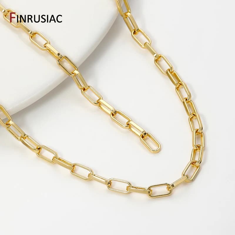 18K Gold Plated Brass Square Link Chain,3.8*7.7mm Paperclip Chain Oval Link Chain for DIY jewelry making accessories