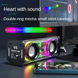 V8 Transparent Mecha Speakers Bluetooth 5.0 Wireless Double Bass Diaphragm Subwoofer Music TWS RGB Light Mini Party Loudspeaker