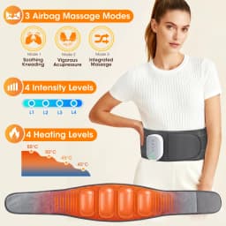 Cordless Back Massager Belt with Air Compression, 3 Massage Modes 4 Intensity Levels 4 Heat Settings, Heated Waist Wrap