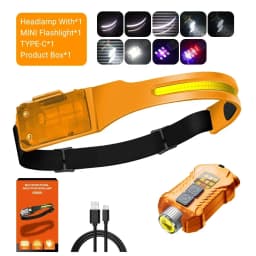 COB LED Sensor Headlamp USB Rechargeable Flashlight Built-in 1200 MAh Battery 5 Lighting Modes Torch Outdoor Camping Lantern