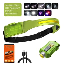 COB LED Sensor Headlamp USB Rechargeable Flashlight Built-in 1200 MAh Battery 5 Lighting Modes Torch Outdoor Camping Lantern