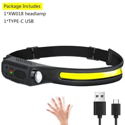 COB LED Sensor Headlamp USB Rechargeable Flashlight Built-in 1200 MAh Battery 5 Lighting Modes Torch Outdoor Camping Lantern