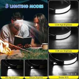 COB LED Sensor Headlamp USB Rechargeable Flashlight Built-in 1200 MAh Battery 5 Lighting Modes Torch Outdoor Camping Lantern