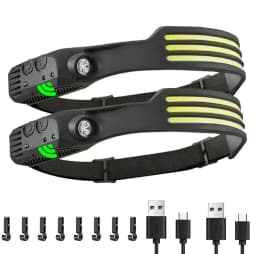 COB LED Sensor Headlamp USB Rechargeable Flashlight Built-in 1200 MAh Battery 5 Lighting Modes Torch Outdoor Camping Lantern