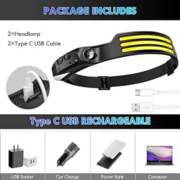 COB LED Sensor Headlamp USB Rechargeable Flashlight Built-in 1200 MAh Battery 5 Lighting Modes Torch Outdoor Camping Lantern