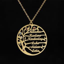 Custom Family Names Necklace Personalized Stainless Steel Pendant with 3mm Cuban Chain Birthstone Heart Hand Hug Life Tree