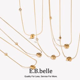 E.B.belle Zircon Bubble 26 Letters Necklace Stacked Jewelry 18K Gold Plated Stainless Steel For Women Charm Hypoallergenic
