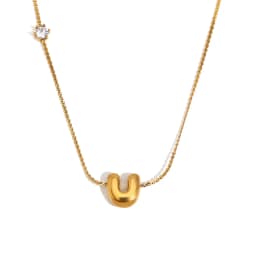 E.B.belle Zircon Bubble 26 Letters Necklace Stacked Jewelry 18K Gold Plated Stainless Steel For Women Charm Hypoallergenic