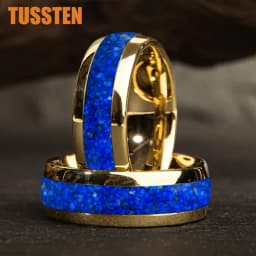 TUSSTEN 4/6/8MM Dome Edges Mens Womens Fashion Engagement Wedding Band Lapis Lazuli Inlay Tungsten Carbide Rings