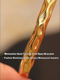 Yhpup Minimalist Gold Color Tarnish Free Fashion Stainless Steel Bangle Bracelet Metal Texture Simple Open Charm Wrist Jewelry