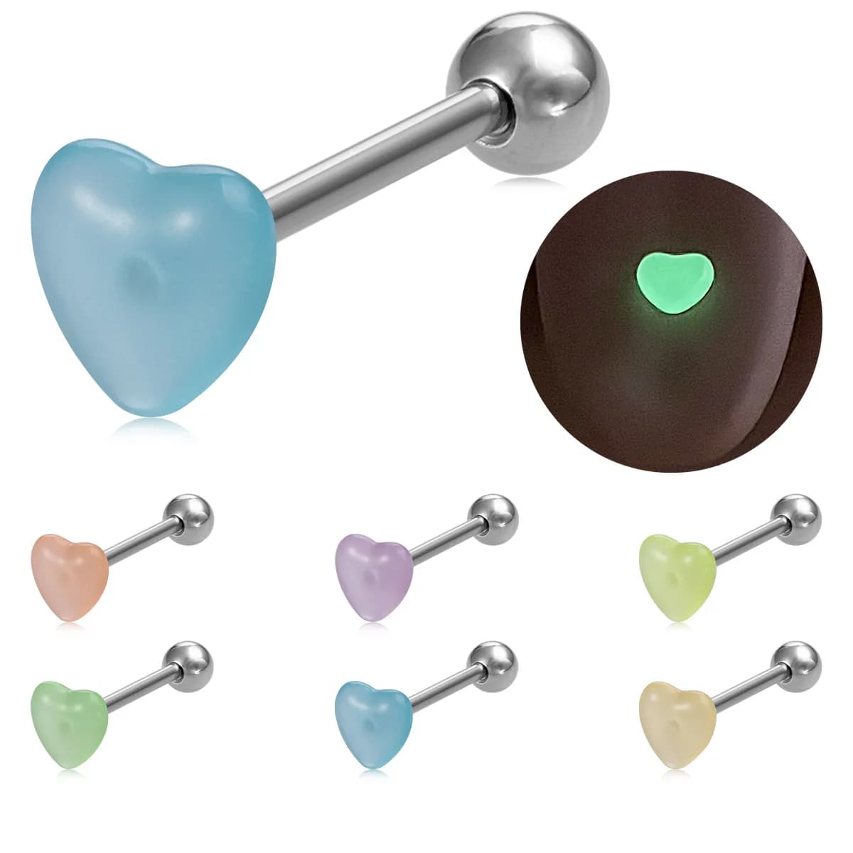 6pcs Glow in The Dark Tongue Piercing Jewelry Stainless Steel Barbell Tongue Nail Designs Tongue Puncture Jewelry for Women Men