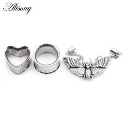 2PCS Stainless Steel Cat Butterfly Chain Skull Heart Ear Plugs Tunnels Expander Stretcher Gauges Earrings Piercing Body Jewelry