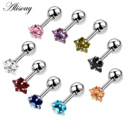 Alisouy 2pcs Star Prong Set Zircon Ear Cartilage Piercing Tragus Helix Studs Piercing Body Jewelry 16g Stianless Steel Earrings
