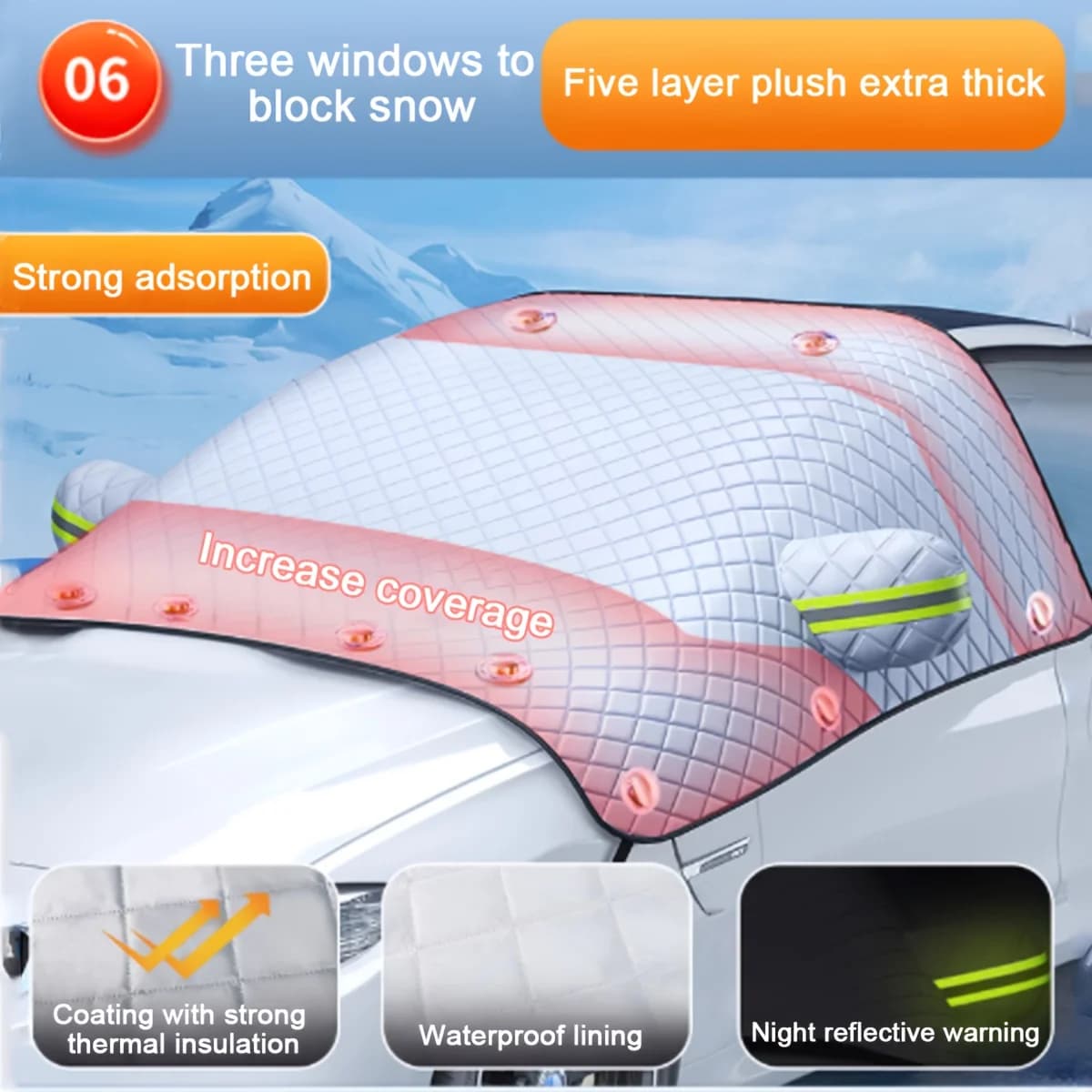 1pc Front Windshield Snow Cover Anti-Frost Windshield Window Thick Sunshade Car Snow Cover Front Side Windows, Winter Supplies