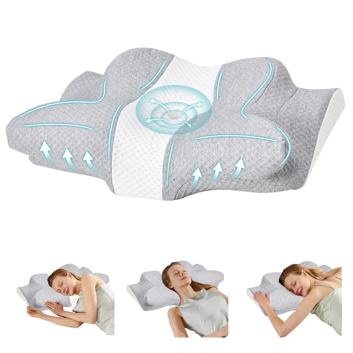 MCQ Ergonomic Side Sleeper Pillow Memory Foam With Cooling Breathable Cover Ergonomic Cervical Pillow Comfort for Contour Support for Bed Sleeping Removable Washable Cover Design For Home Bedroom