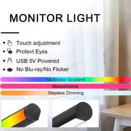USB Powered LED Monitor Light Bar, RGB Color Changing Hanging Screen Lamp, Stepless Dimmable Atmosphere Light for PC Gaming Room
