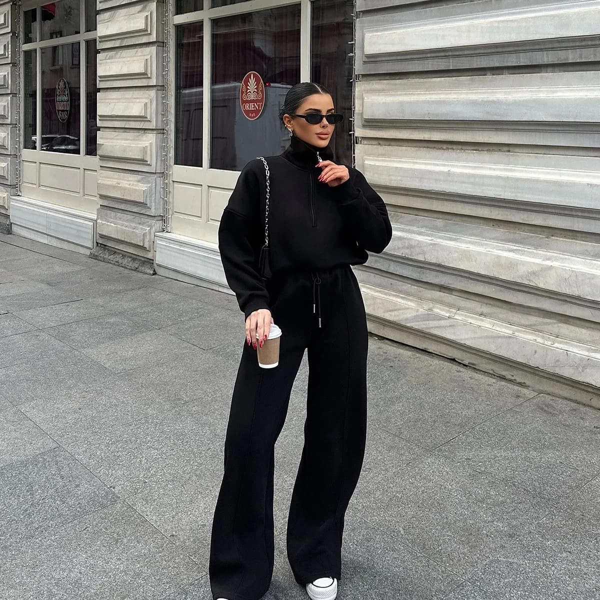 Autumn and winter suit semi-open pullover sweater trousers two-piece set