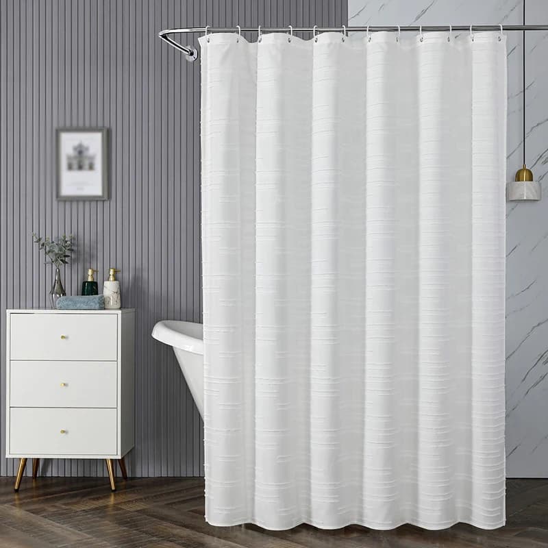 Waterproof Polyester Woven Fabric Shower Curtain White Flocking Shower Curtains for Bathroom Bathtub Bathing Cover with Hooks