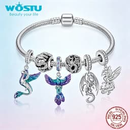 WOSTU 925 Sterling Silver Flying Dragon Charms Pendant Colorful Phoenix Beads Fit Original DIY Bracelet Wholesale