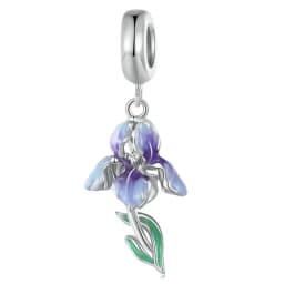 WOSTU 925 Sterling Silver Mystic Butterfly Charm Purple Iris Flower Beads Crystal Pendant Fit DIY Bracelet Necklace Party Gift