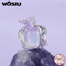 WOSTU 925 Sterling Silver Mystic Butterfly Charm Purple Iris Flower Beads Crystal Pendant Fit DIY Bracelet Necklace Party Gift