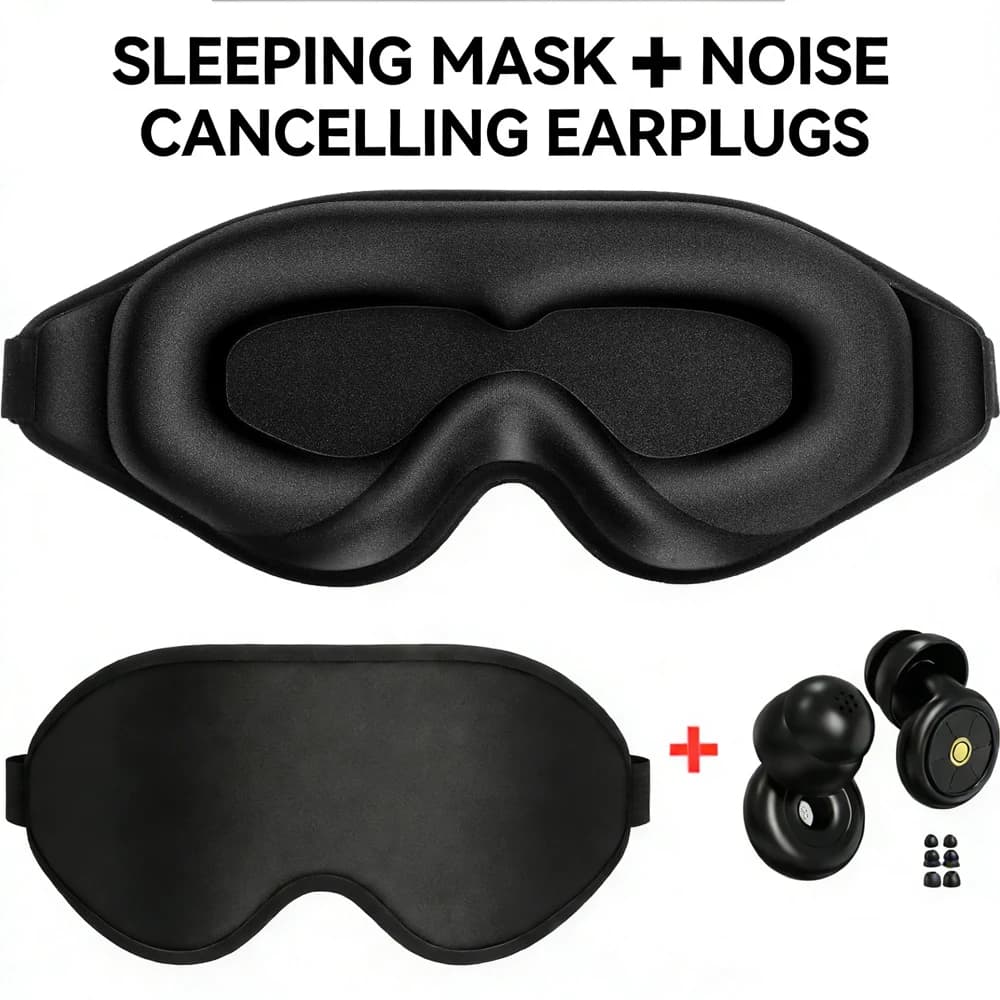 3D Sleep Eye Mask for Sleeping - Insomnia Relief, Light Blocking - Eye Cover - Adjustable Strap ,With Noise Cancelling Earplugs