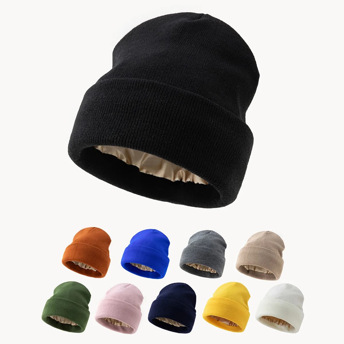 Unisex Satin Lined Knitting Beanie Hat For Women Mens Winter Silky Lining Warm Cuffed Skullies 2Layer Hair Cover Y2K HipHop Cap