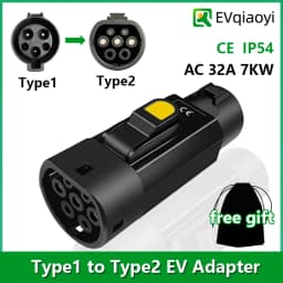 EVqiaoyi Type1 to Type2 EV Adapter 32A 7KW from SAE J1772 Pile to Type2 EV Charging Converter for EU Standard Cars