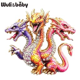 Wuli&baby Vintage 3‑Headed Dragon Brooches For Women Men 4-color Rhinestone Colorful Crystal Party Casual Brooch Pins Gift