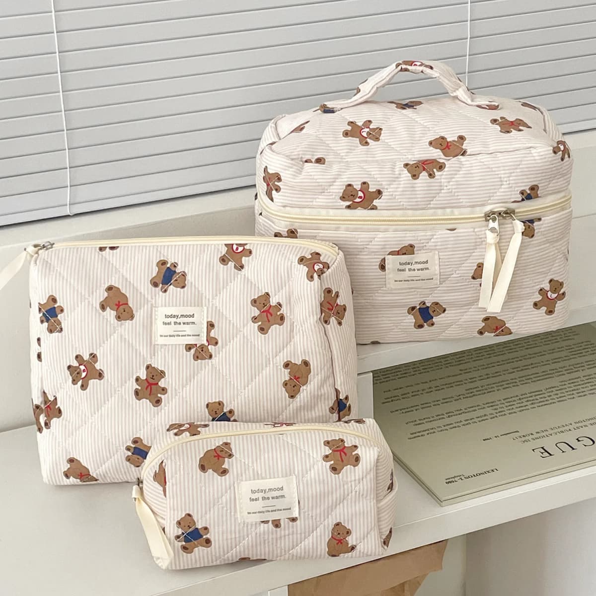 Cute Bear Print Baby Diaper Bag Mommy Makeup Pouch Women's Cosmetic Bag Large Capacity Toiletry Storage Bag Nappy Organizer