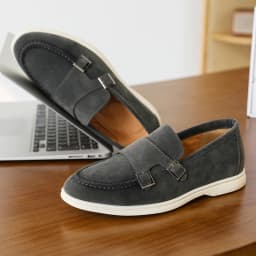 Casual Leather Men's Double Buckle Loafers Lightweight Breathable Shoes Mens Driving Soft Sole Slip-on Business Shoes Moccasins