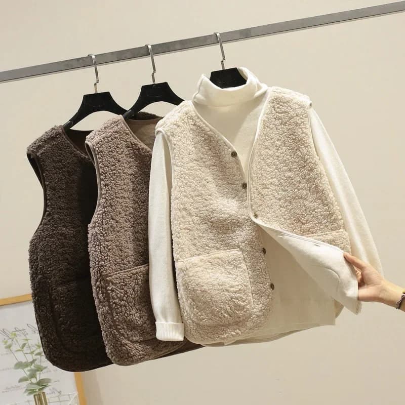 Lamb Wool Vest Women's Cropped 2025 Autumn/Winter New Style Korean Version Fur Integrated Horse Clip Granule Plush Shoulder Vest