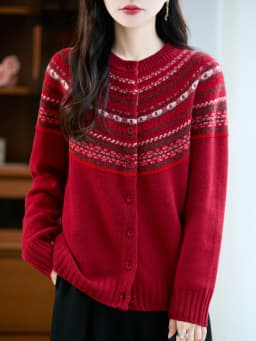 Classic Autumn Winter Woman Sweater Fair Isle Female 100% Merino Wool Knitted Cardigan Cashmere Ladies Long Sleeve Clothing Tops