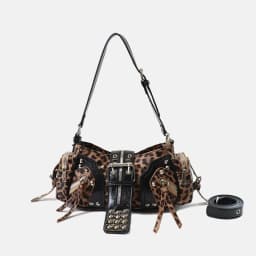 Women's Y2k Punk Vintage Shoulder Purse PU Leather Gothic Rivet Handbag Waist Bag Luxury Black Cross Body Bags with Spikes