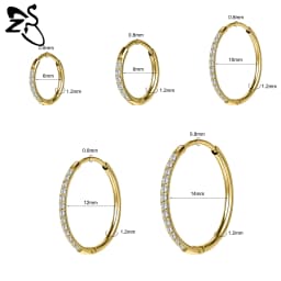 ZS 1 PC 20G Stainless Steel Hoop Earring 6/8/10/12MM Round Stud Earrings CZ Crystal Nose Ring Helix Cartilage Piercings Jewelry