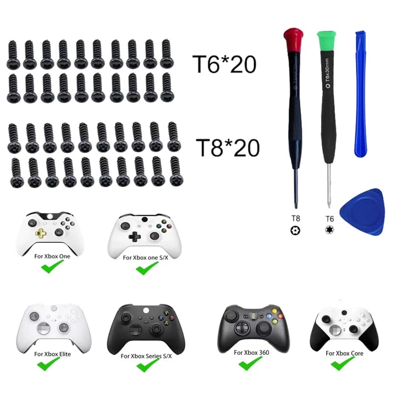 40Pcs T6 T8 Screws Gamepad Repair Part Screwdrivers Replacement Tools for XBOX Series S/X Xbox One S/Xbox 360 Controller