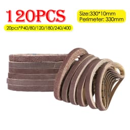 120PCS 330x10mm Sanding Belts Abrasive Belts for 3/8" Air Belt Sander Air Angle Grinder Grinding Machine Polishing Grinding Belt