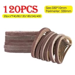 120PCS 330x10mm Sanding Belts Abrasive Belts for 3/8" Air Belt Sander Air Angle Grinder Grinding Machine Polishing Grinding Belt