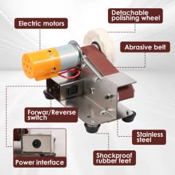 Mini Belt Sander US 15 Degree Stainless Steel Electric Belt Grinder 7 Adjustable Speed Electric Polishing Sanding Machine