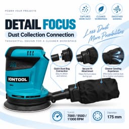 IONTOOL Ultra Lightweight Variable Speed Sander 175mm for Woodworking and Fine Detail Sanding DIY Home Use Bare Unit