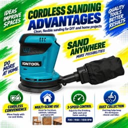 IONTOOL Durable Cordless Orbital Sander 9500rpm For Furniture Veneer Sanding and Edge Banding Smoothing and Surface Polishing