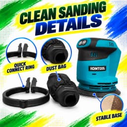 IONTOOL Durable Cordless Orbital Sander 9500rpm For Furniture Veneer Sanding and Edge Banding Smoothing and Surface Polishing