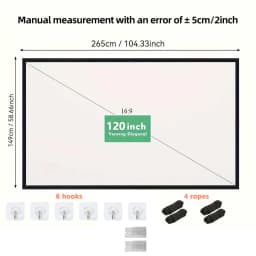 120 inch Projector Screen 16:9 Foldable Anti-Crease Portable Projector Movies Screens for Home Theater Indoor Outdoor Camping