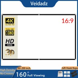 VEIDADZ 60-200 inch Portable Foldable Projector Screen High Density White No Creases Soft Projection Screen 16:9 Indoor Outdoor